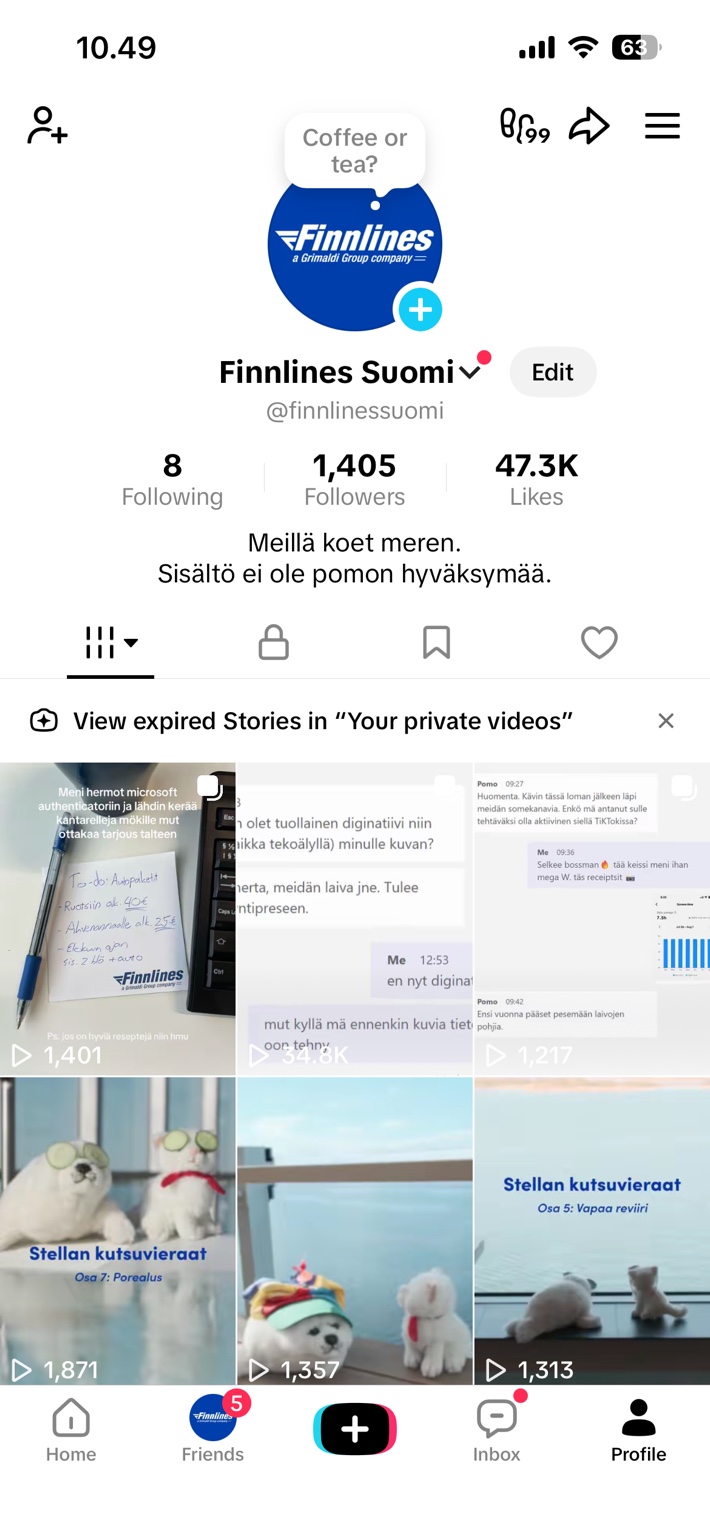 Finnlines Suomi TikTok -profiili