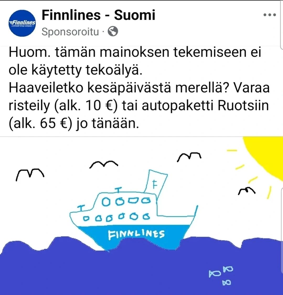 Finnlinesin tarkoituksella kotikutoinen taktinen mainos
